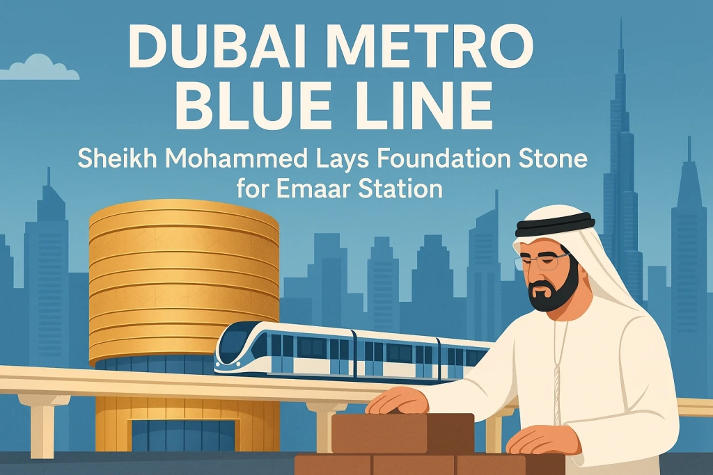 Dubai Metro Blue Line Sheikh Mohammed Lays Foundation Stone for Emaar Station